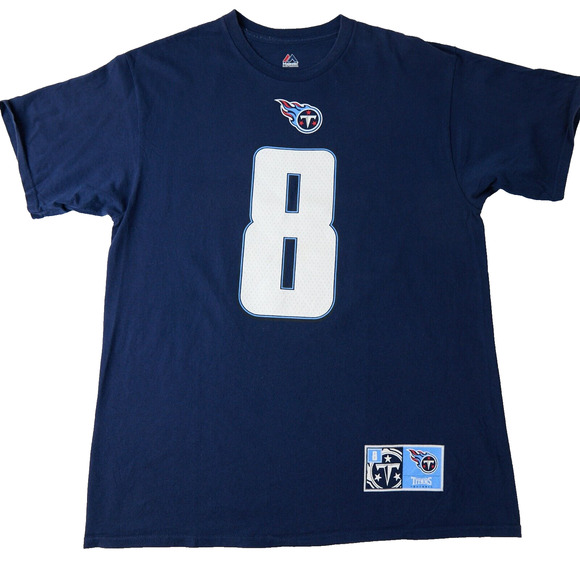 Majestic Tennessee Titans T-Shirt Mens XL Navy Marcus Mariota #8 NFL Fan Gear - Picture 1 of 7